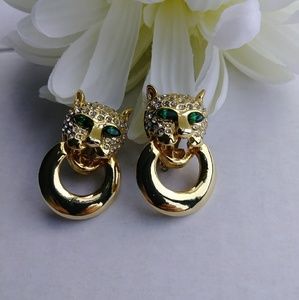 Vintage 80's Clip on Panther Door knocker Earings